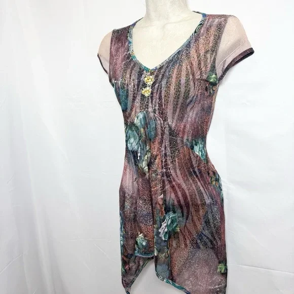 Anac Kimi Y2K Long Babydoll Top Indie Asymmetric Ethereal Fairy Festival Mesh - Picture 3 of 12